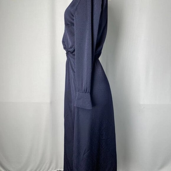 NEW BA&SH Midi Dress Navy Blue Size 4 V-Neck Marine Jacquard Peekaboo Ring - Picture 6 of 8